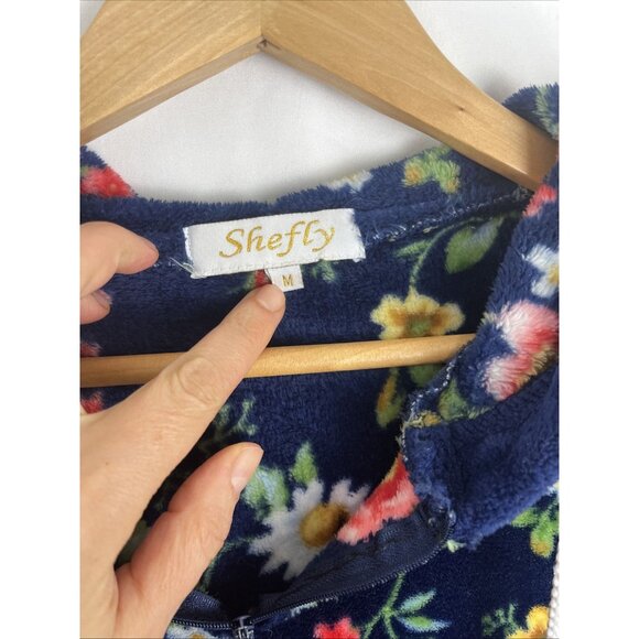Shefly Floral Fleece Hoodie w/ Pompon Drawstring Women's Size M - Picture 3 of 8